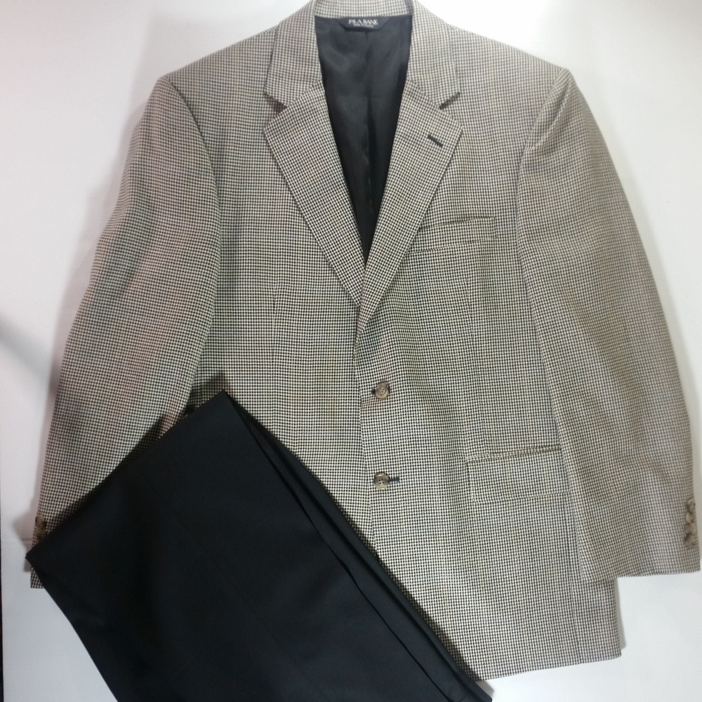 JoS A Bank Houndstooth Silk Wool Suit 40 Reg
